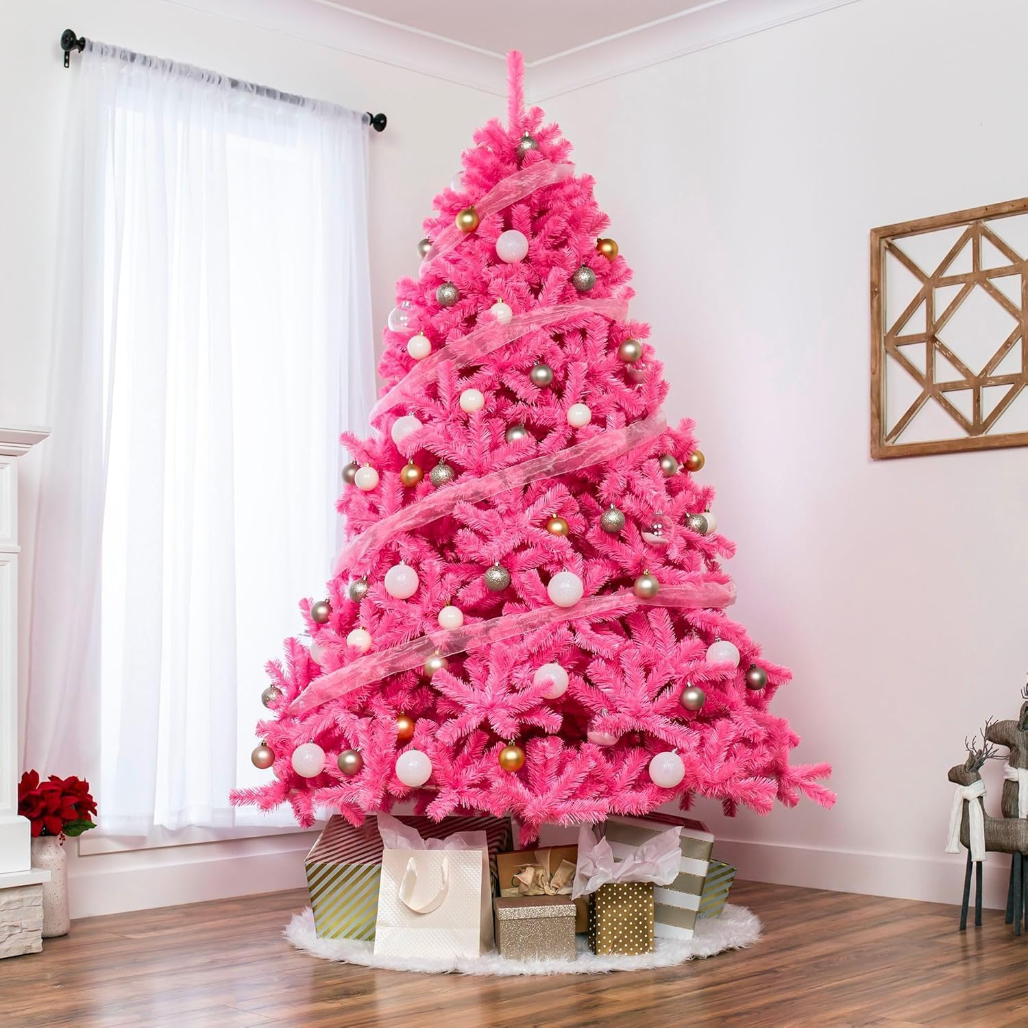 6Ft 1.8M Pink Christmas Tree, with Bushy 772 Tips Metal Stand, Easy Assembly 180Cm Artificial Xmas Tree Decoration for Indoor Outdoor Home Party Holiday image number 6