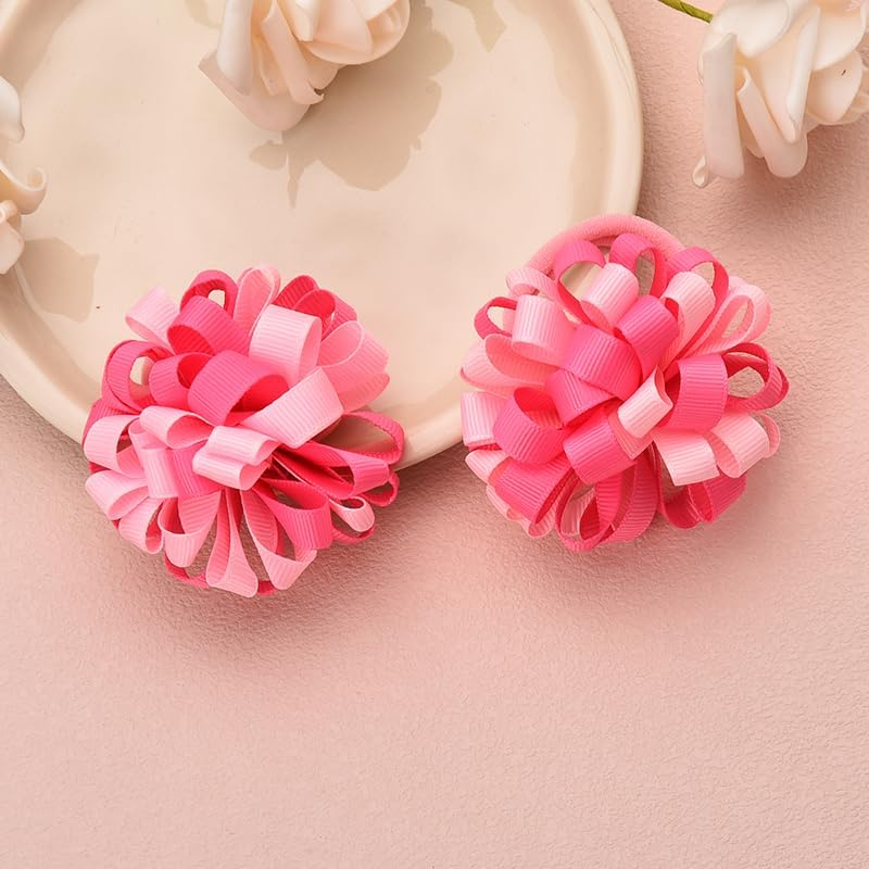 2 PCS Curly Korker Hair Bows Ties Elastic Pink Hair Ribbons Ties for Kids Girls Cute Cheerleading Hair Rubber Bands Boutique Hair Ponytail Holders for Long Hair Accessories, Pink image number 5
