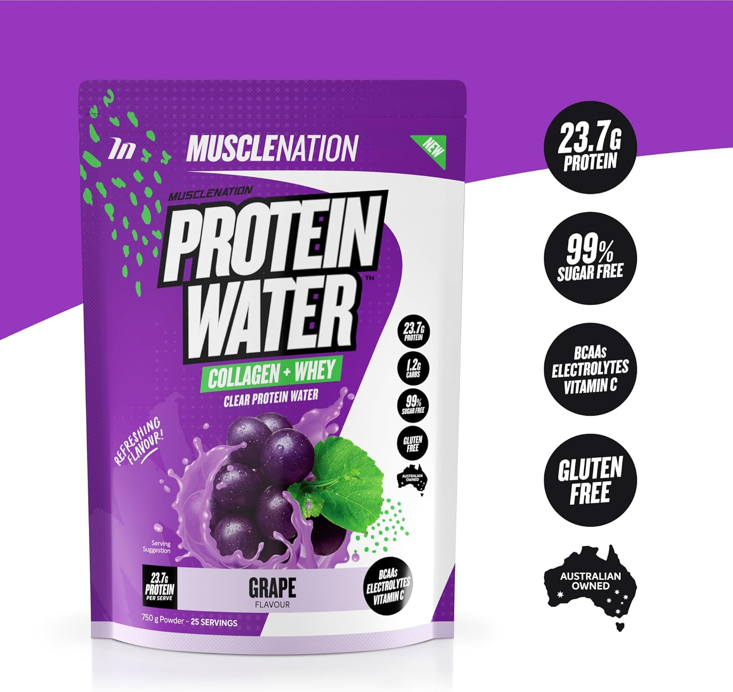 Muscle Nation Grape Protein Water 750G (25 Serves) image number 2