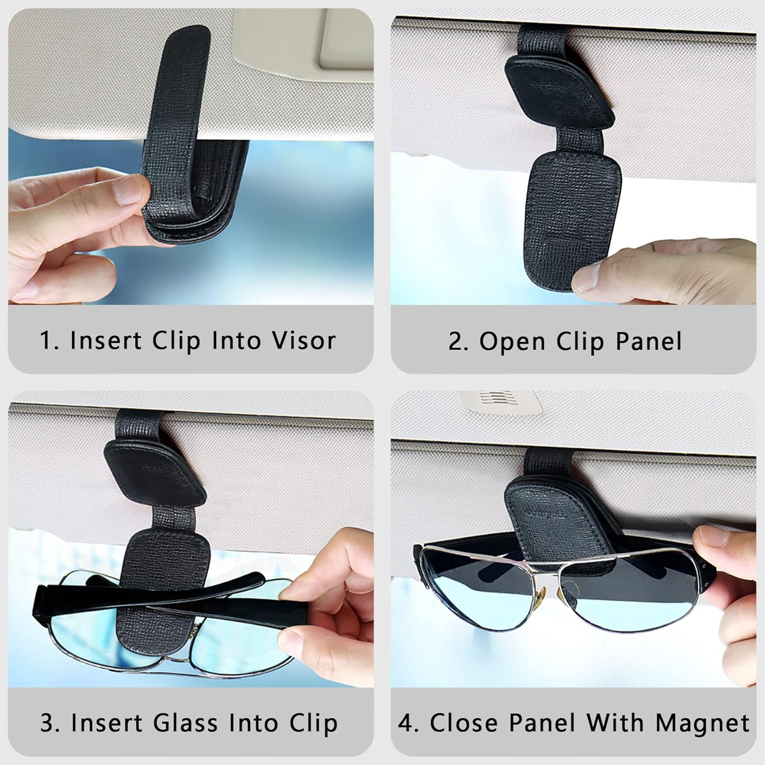 2 Packs Sunglasses Holder for Car Visor, Genuine Leather Car Sunglass Holder, Glasses Clip for Cars,Auto Interior Accessories Universal for SUV Pickup Truck image number 2