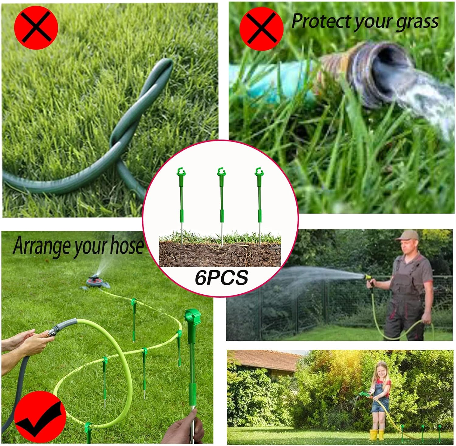 6PC 1'' Hose Guides for Garden Decorative，Water Hose Hoder to Keep Hose off Grass，Outdoor Post Garden Hose Support Water Sprinkler Hose Stand Butler Gardening Supplies for Garden Lawn Yard (Set D)