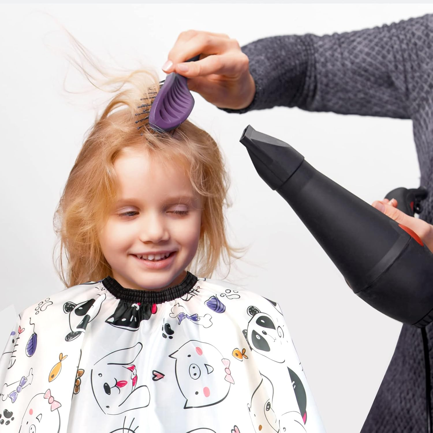 Kids Barber Cape with Neck Duster Brush, Professional Salon Hair Cutting Cape with Adjustable Snap Closure - Cartoon Mermaids image number 5