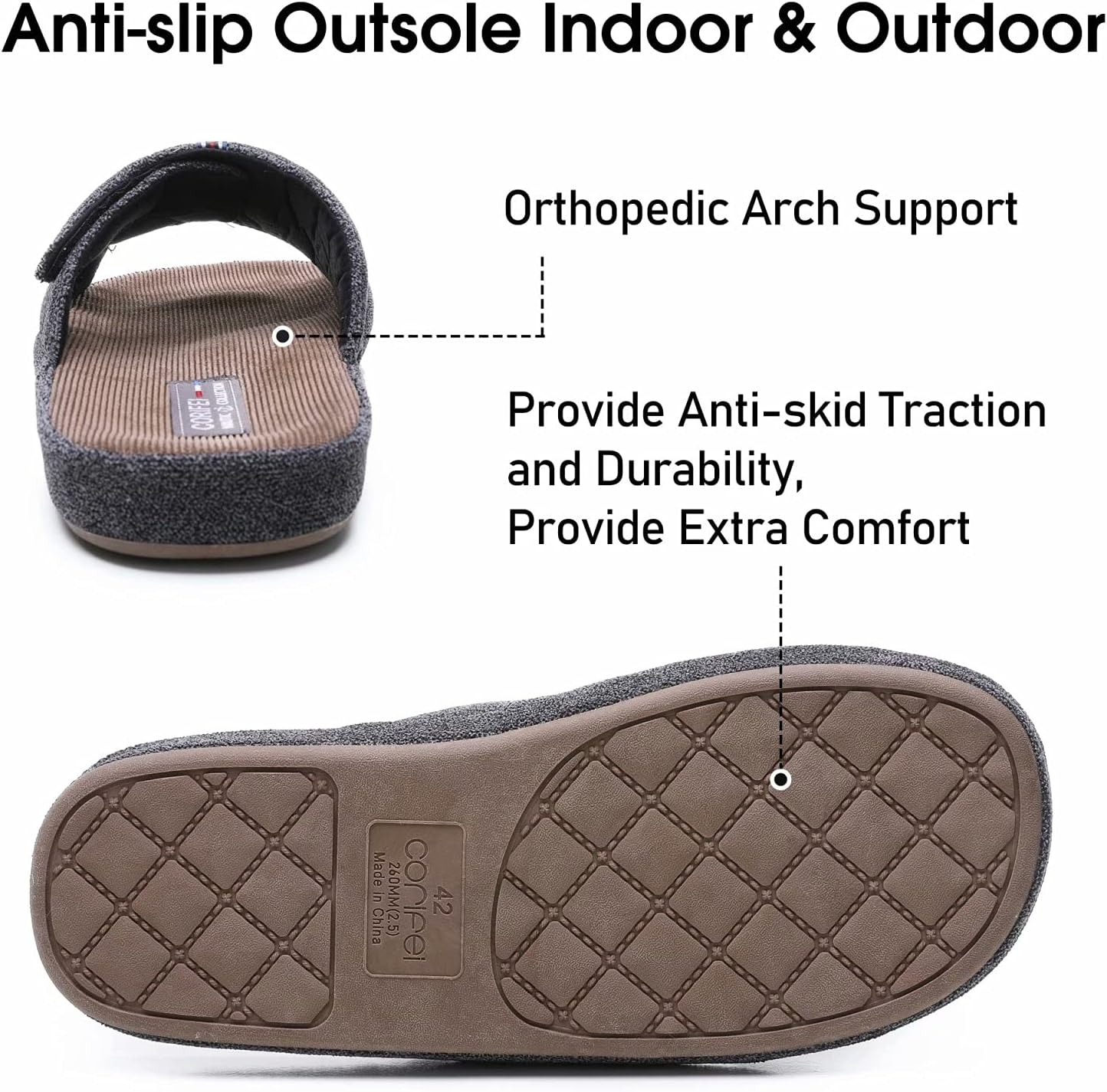 Men'S Open Toe Slippers with Arch Support Adjustable House Slippers Anti-Slip Cross Brand Indoor Outdoor image number 3