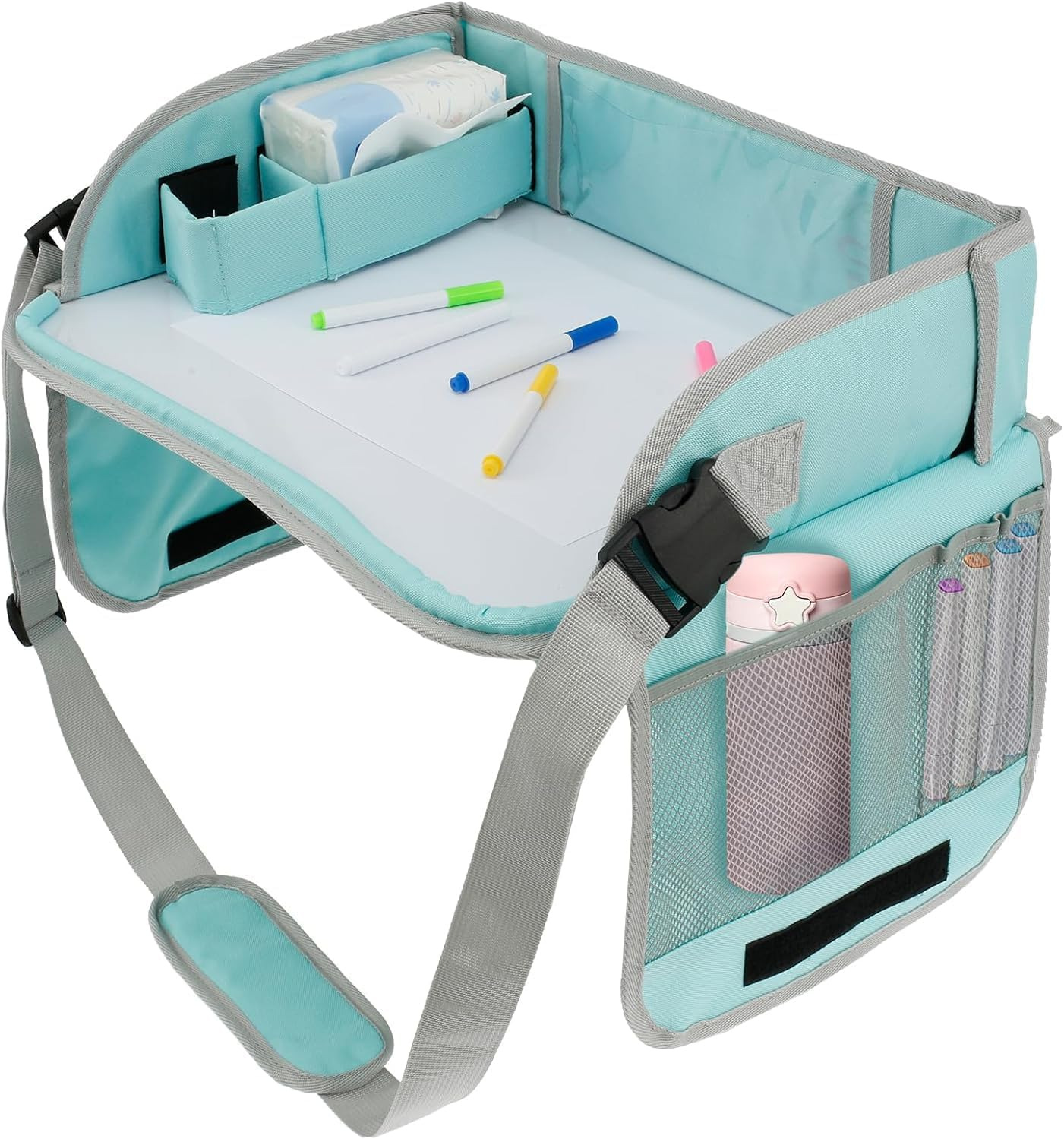 Coehaopikekids Tray For, Portable Toddler Lap Desk with Adjustable Strap Portable, Enduring Collapsible Tray for Kids Car Seat for Toddlers (Blue)