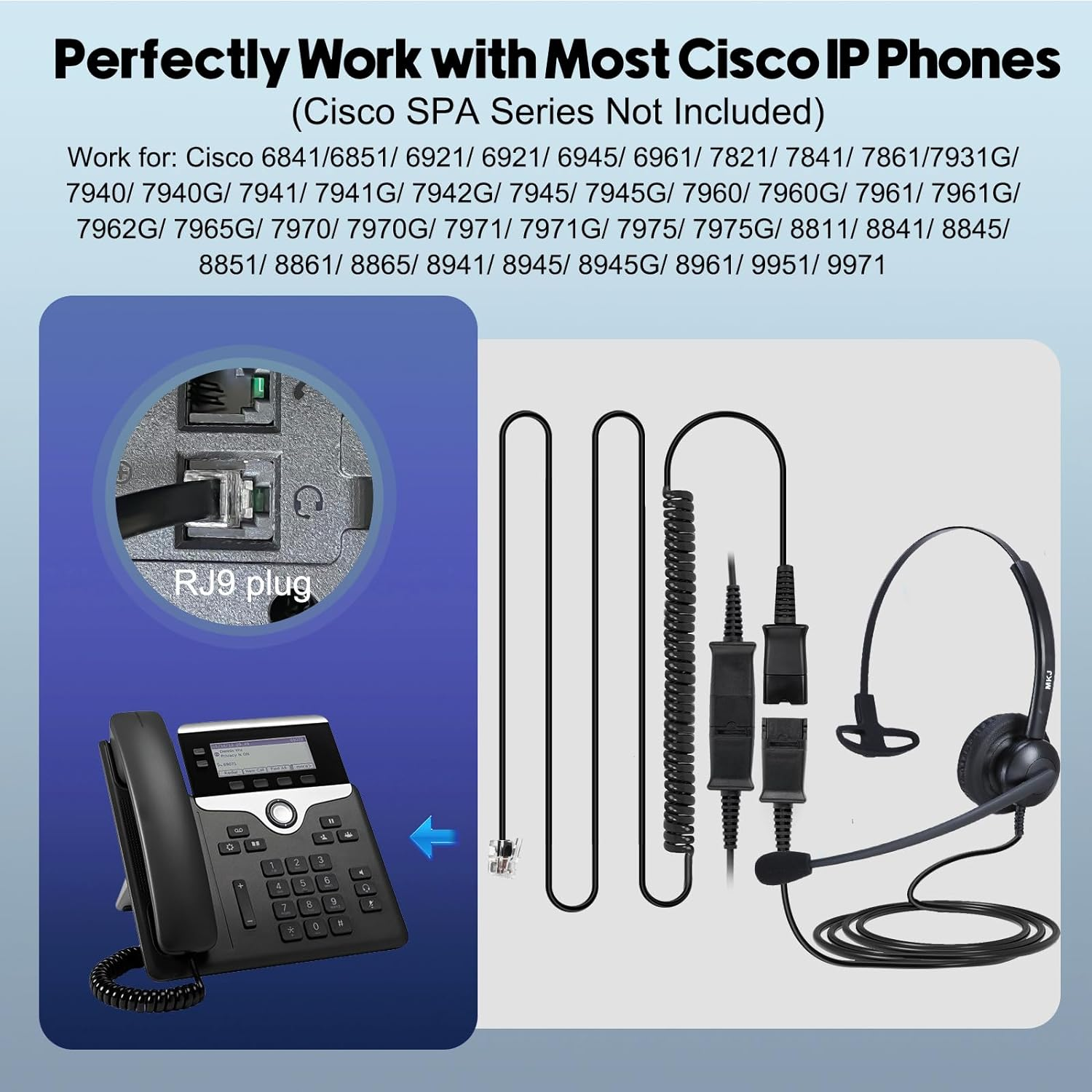 Cisco 7821 Headset with Microphone - RJ9 Telephone Headset for Landline Phones 8811 8845 8945 7841 7945 7941 7925 7962 - Mono Headset for Cisco Only image number 4