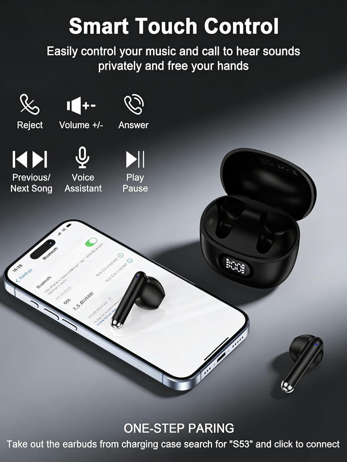 For Samsung Bud Wireless Earbuds Samsung Galaxy S25 Ultra S24 A17, Bluetooth Ear Buds, Wire Less Headphones for Iphone 17 16E 16 Pro Max/15 Google Pixel 10 Pro XL 9 Airpods, Oneplus, Apple Earphones image number 5
