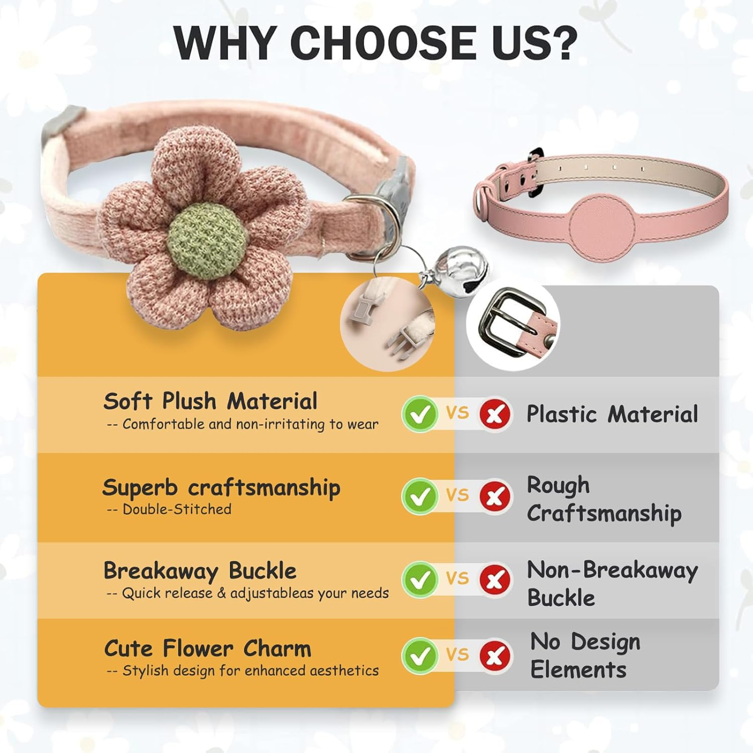 Ruzister 3 Pack Cat Collars with Flowers - Cat Collars with Bell, Adjustable Flower Bow Tie Collars for Boys and Girls, Cute Collar Accessories