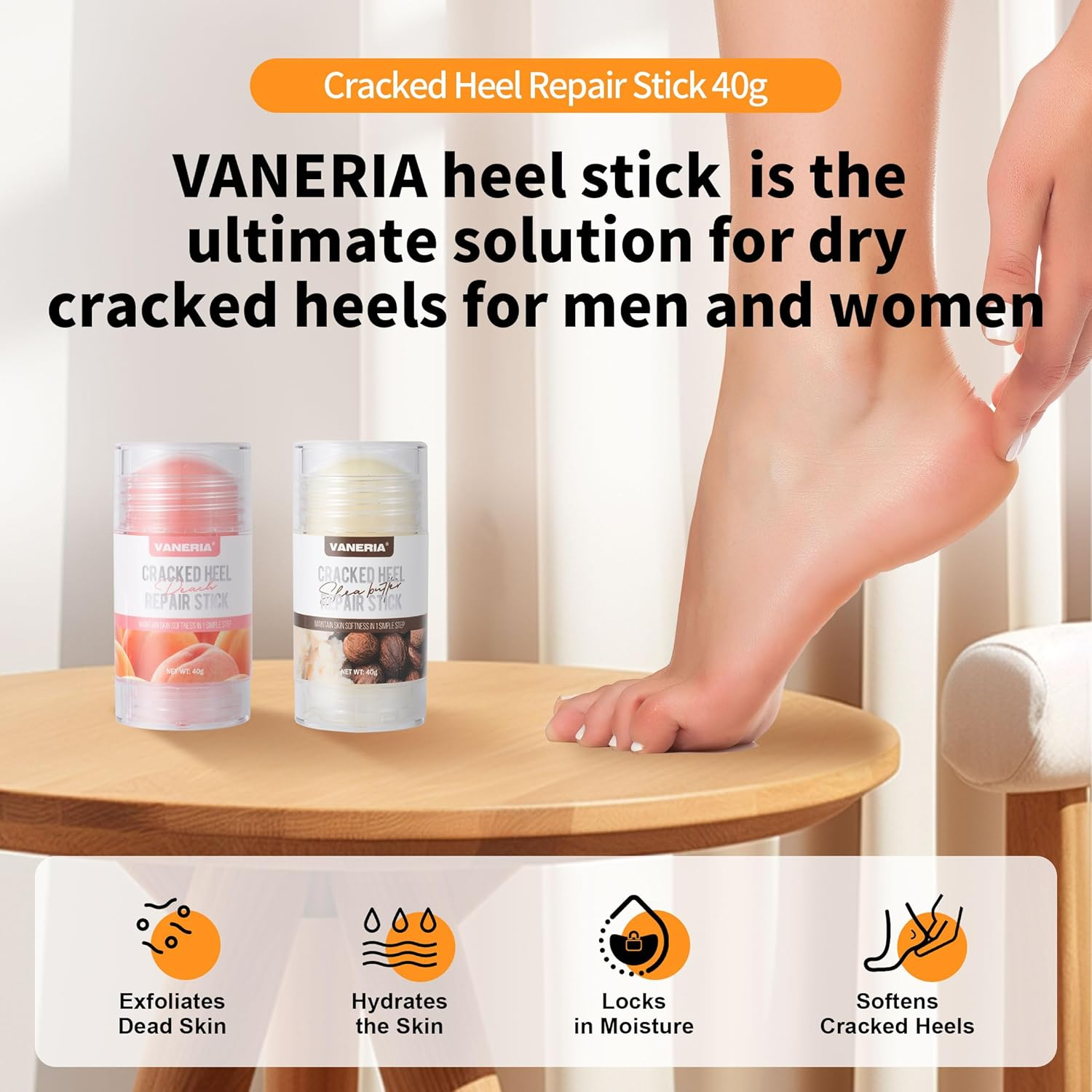 VANERIA Cracked Heel Repair Stick,Heel Balm for Dry Cracked Feet Treatment with Shea Butter & Coconut Oil,Deeply Moisturize & Soften Feet,Exfoliates Dead Skin 40G (Pink) - Pink image number 5