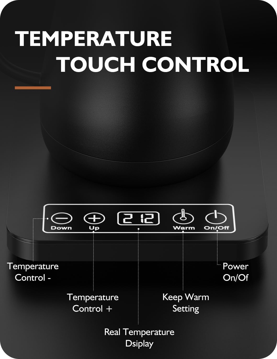 Gooseneck Electric Kettle with Temperature Control, Large LCD Screen, Quick Boiling, Anti-Dry Protection, Stainless Steel Interior, 4-Hour Keep Warm Function &ndash; Ideal for Coffee & Tea Brewing image number 6