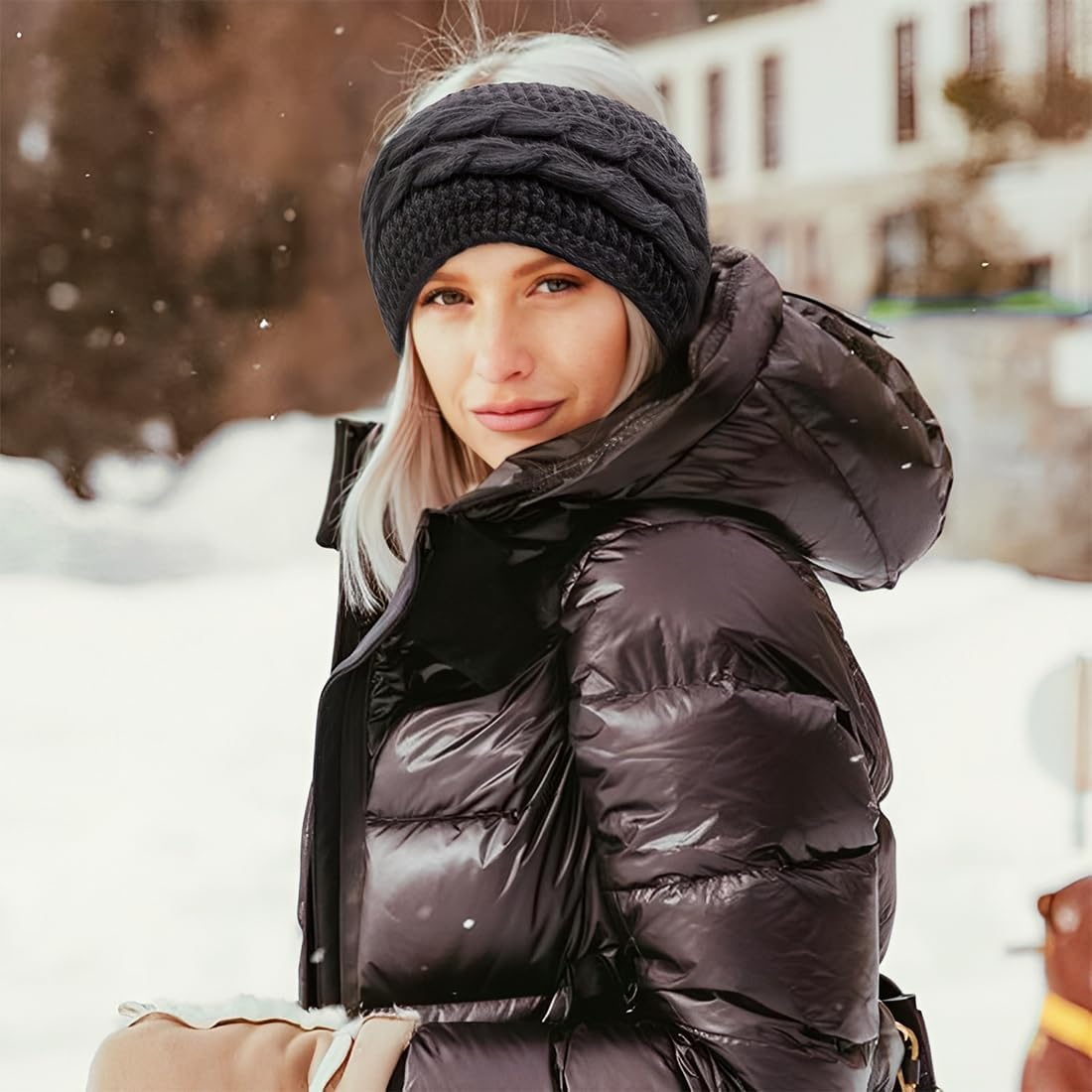 GGUFAY Women'S Winter Headband, Knitted Warm Headbands, Ear Warmers, Headband, Hair Band, Thick for Women and Girls, Elastic Crochet Thermal Headband (Black, Dark Grey)