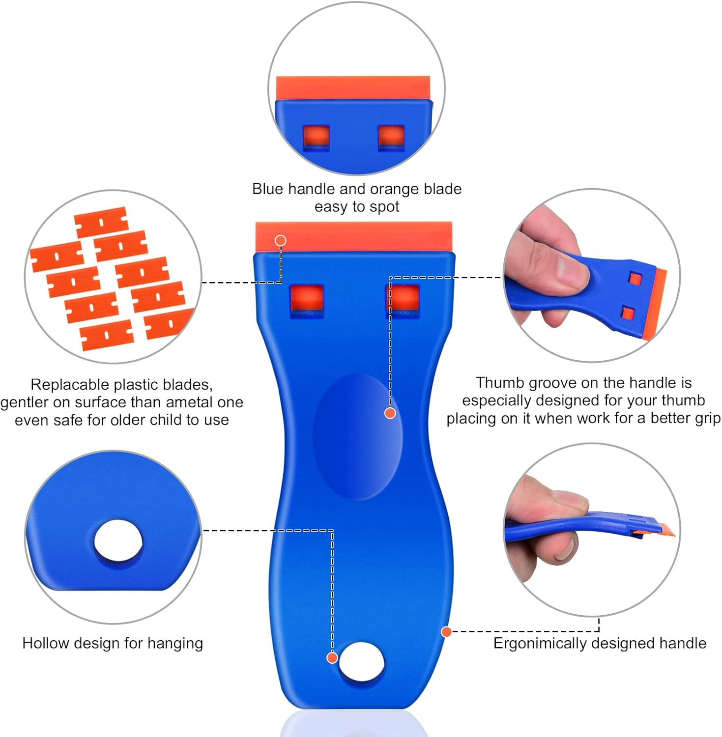 Razor Blade Scraper, 3 Pack Razor Scraper Tool with 50 Plastic and 30 Metal Razor Blades, Cleaning Scraper, for Removing Label, Registration Sticker, Tint, Grease from Windshield, Appliance, Glass image number 6