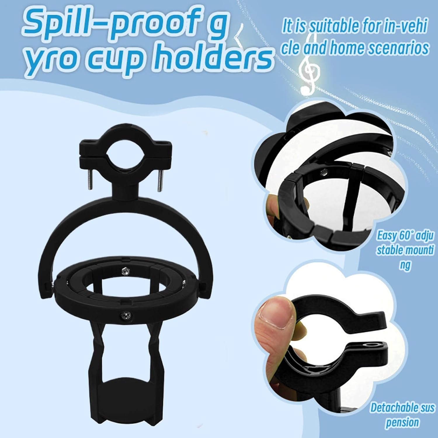 Gupcaqosjw Self Leveling Cup Holder | Anti-Spill Cup Holder | Water Bottle Cage with Gyroscope Technology for Bike Motorcycle Truck Sports Bus Driver Boat Tractor image number 5