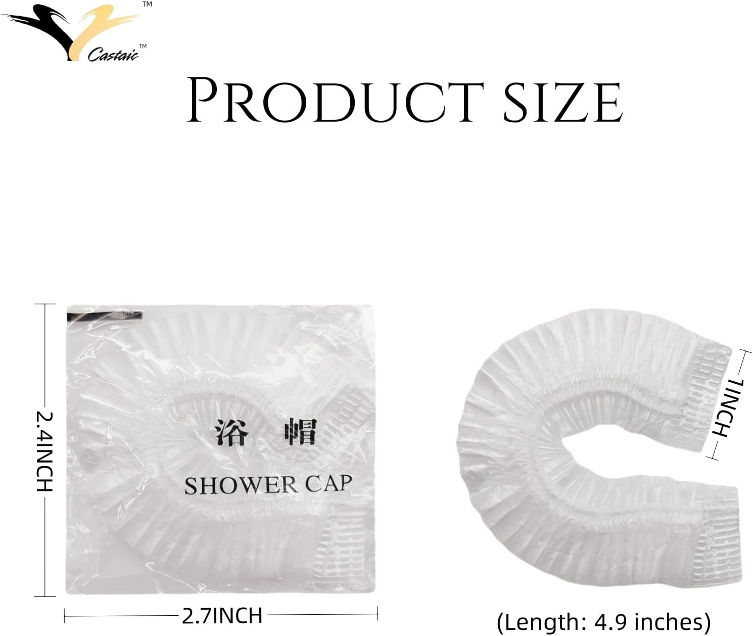 Castaic 100 Pcs Disposable Shower Caps,Larger and Thicker Waterproof Shower Caps for Women Spa, Home Use, Hotel and Hair Salon, Travel (White-44Cm) image number 1