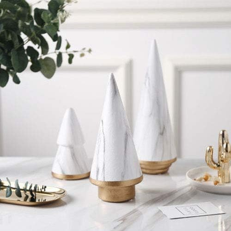 Kiaotime Simple Elegant Ceramic White Gold Christmas Tree Tabletop Counter Centerpiece Mantel Shelf Home Decor Accents Xmas Christmas Tree Decoration Ornament (Complete Set of 3) image number 3