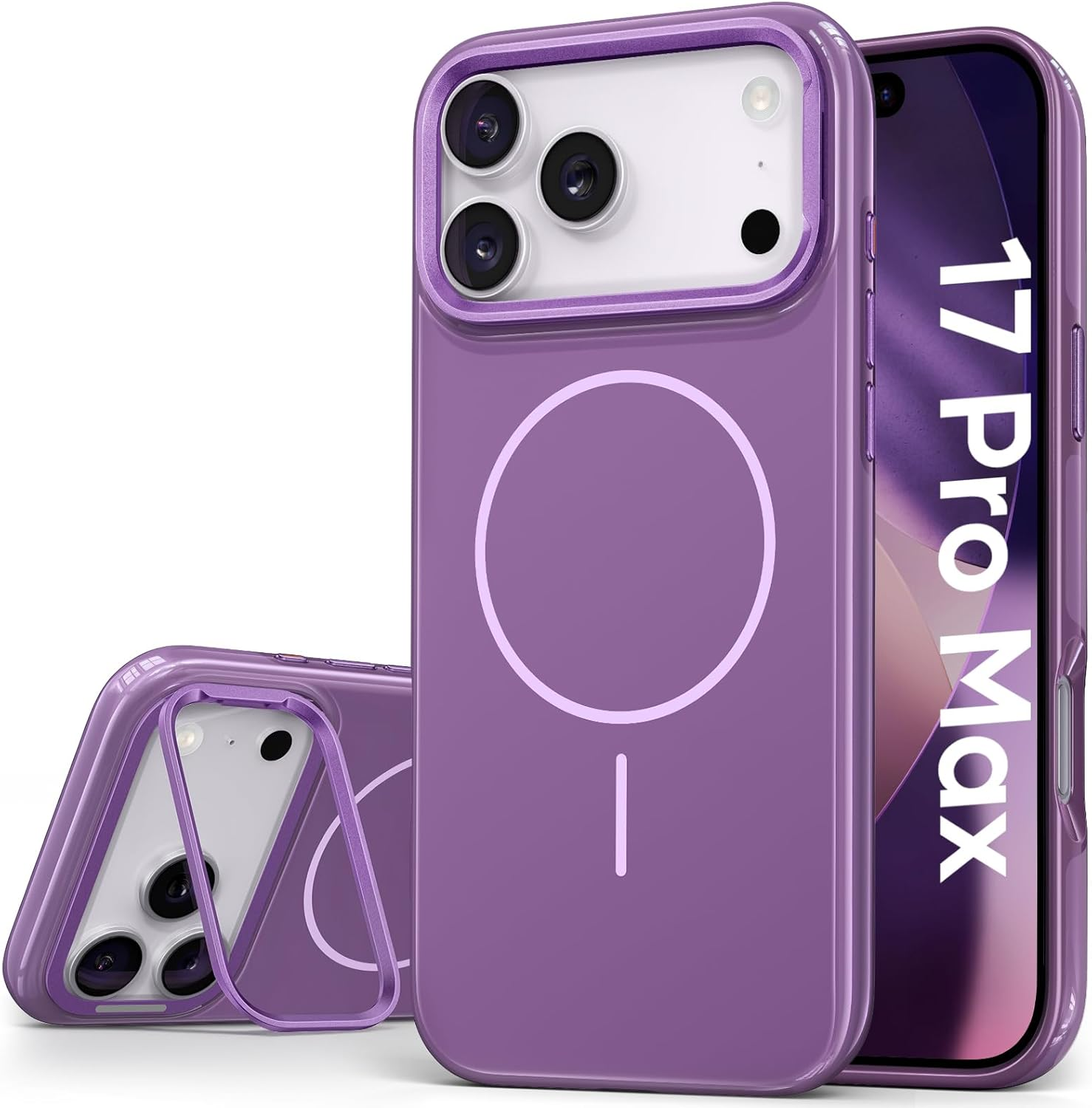 Vihibii for Iphone 17 Pro Max Case with Adjustable Stand, [Compatible with Magsafe], Fade-Resistant Glow Stylish Slim, Shockproof Sturdy Back Cover & Silicone Edges Phone Cover Case, 6.9" 2025, Grey