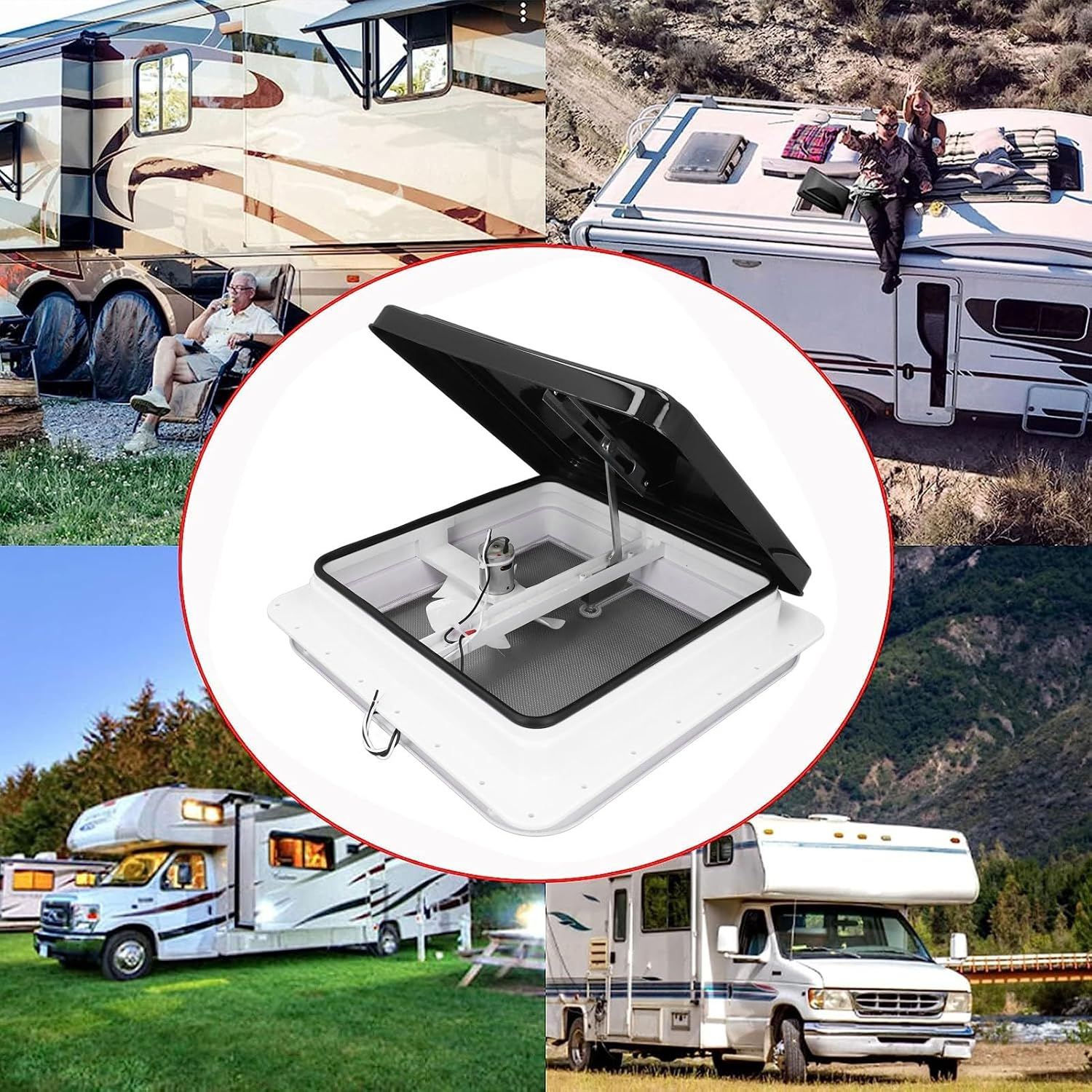 14 Inch RV Roof Vent with Fan Reversible, 12V RV Roof Vent Fan with Remote Control & 6 Inch Blades for Trailers, Campers, Compatible with Ventline, Jensen and Elixir image number 5