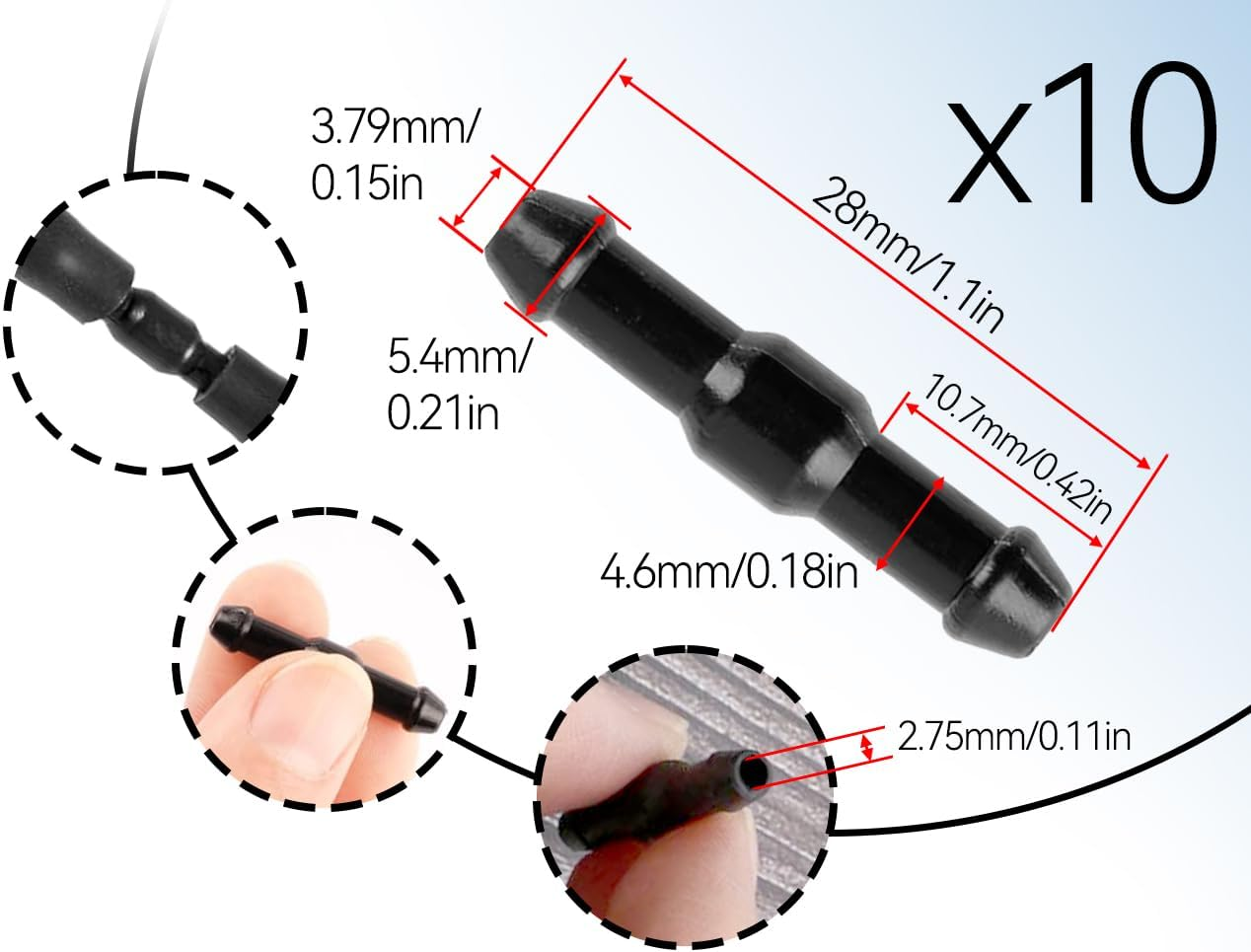 Pack of 10 Car Hose Connectors, Windscreen Washer Hose, Universal Wiper Hose, Splash Hose Adapter, Insulating Hose, Vacuum Hose, for Car (Black)