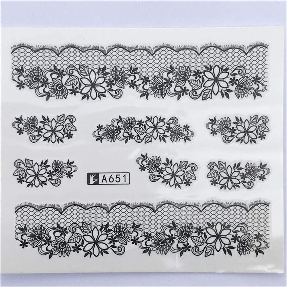 2019 Summer New Lace Flower Design Nail Sticker Decal Water Transfer White Black Tips Women Makeup Tattoos (A651)