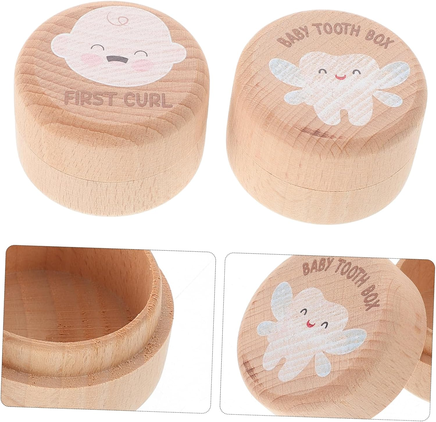 2Pcs Wooden Tooth Keepsake Box First Tooth Storage Box for Boys and Girls Cute Fairy Design for Shower Birthday image number 3