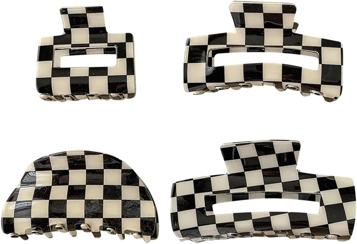 4 Pieces Plaid Hair Claws Large Small Cute Non-Slip Black Tortoiseshell Hair Clips Aesthetic Hair Accessories for Girls and Women image number 4