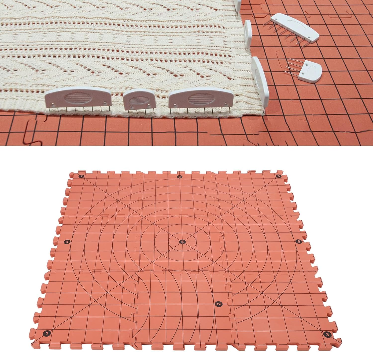 9 Pack Blocking Mats for Knitting and Crochet Project, Extra Thick Knitting Blocking Mat with Grid Lines, Knitting Mats Brick Red Interlocking Foam Blocking Board for Crochet image number 4