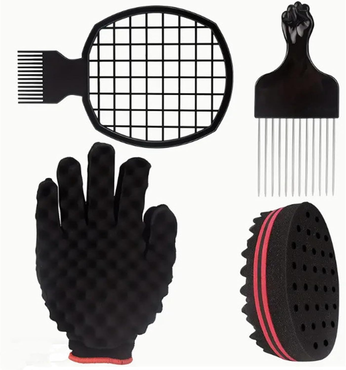 Teogneot Hair Brush Sponge, 4 Pieces Hair Sponge Curl Afro Set, Magic Curl Sponge, Hair Sponge Large image number 6