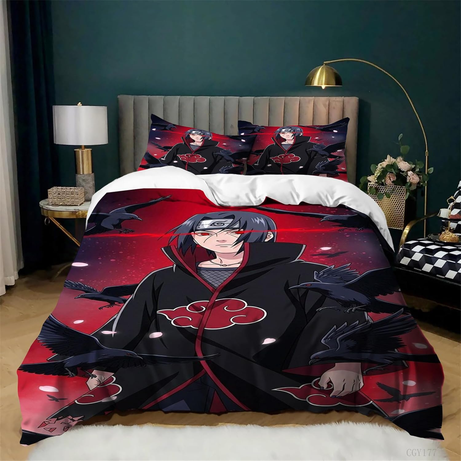 3Pcs Anime Naruto Duvet Cover Set Lightweight Quilt Cover Bedding Set Single Super Soft Duvet Cover with Pillowshams