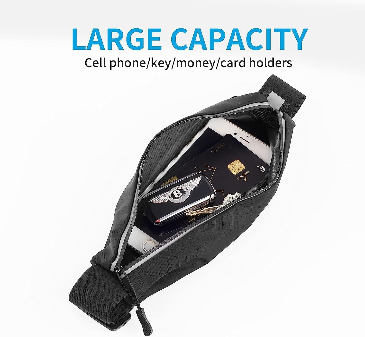 Slim Running Belt for Women with Waterproof Bounce, Waist Pouch, Reflective Runner Pack, Fitness Workout Bag, Money Belt (Black-2 Pack) image number 5