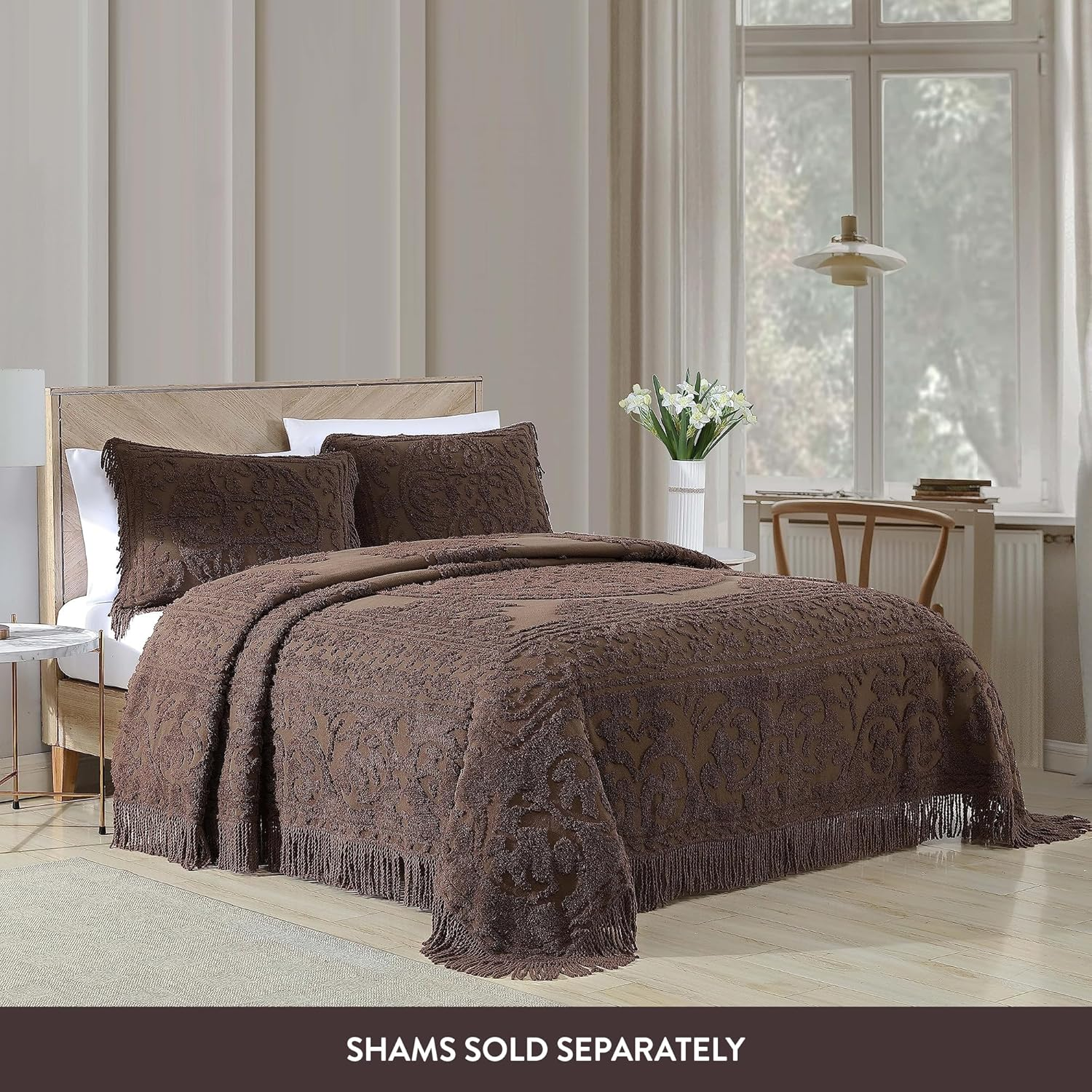 Beatrice Home Fashions Medallion Chenille Bedspread, King, Chocolate image number 4