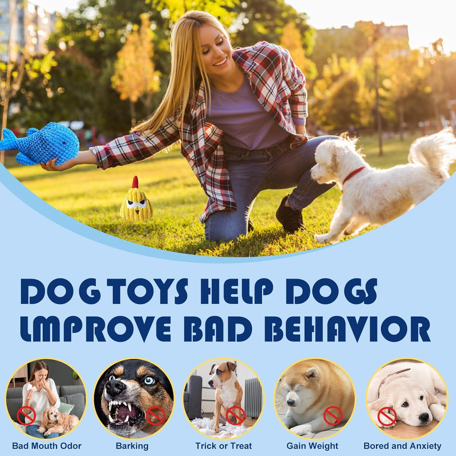 2PCS Dog Chew Toys for Puppy Teething Training, Interactive Squeaky Plush Toys for Small Dogs, Shark & Chicken Shapes for Dental Cleaning/Soothing Gums/Play Training image number 5