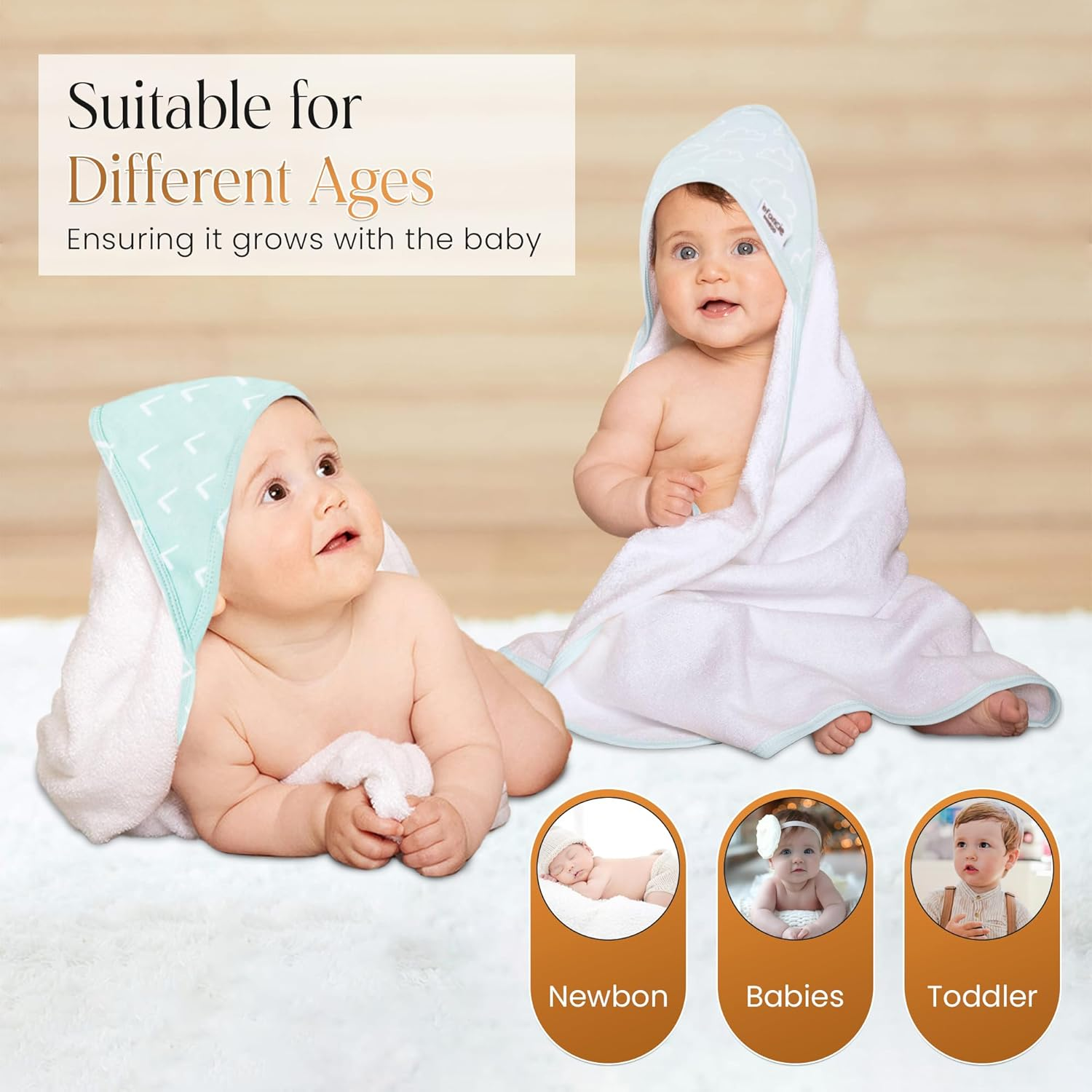 Baby Orgainc Hooded Towel, Premium Bamboo Infant, 2-Pack, 75X75 Cm, Soft Newborn Bath with Hood for Baby Girls & Boys (Seafoam Green/Baby Blue)