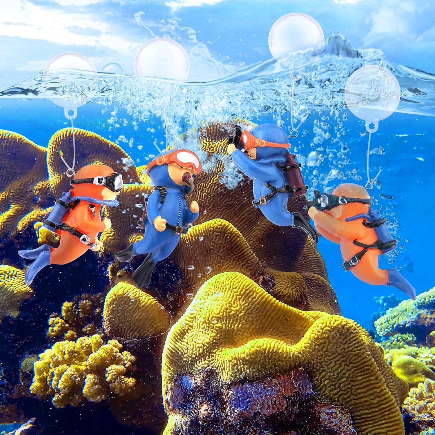 3Pcs Resin Floating Aquarium Decorations,Floating Fish Tank Decoration,Floating Diver for Fish Tank Aquarium with Ball and Line for All Kinds of Aquarium/Fish Tank Beautification Decorations image number 2