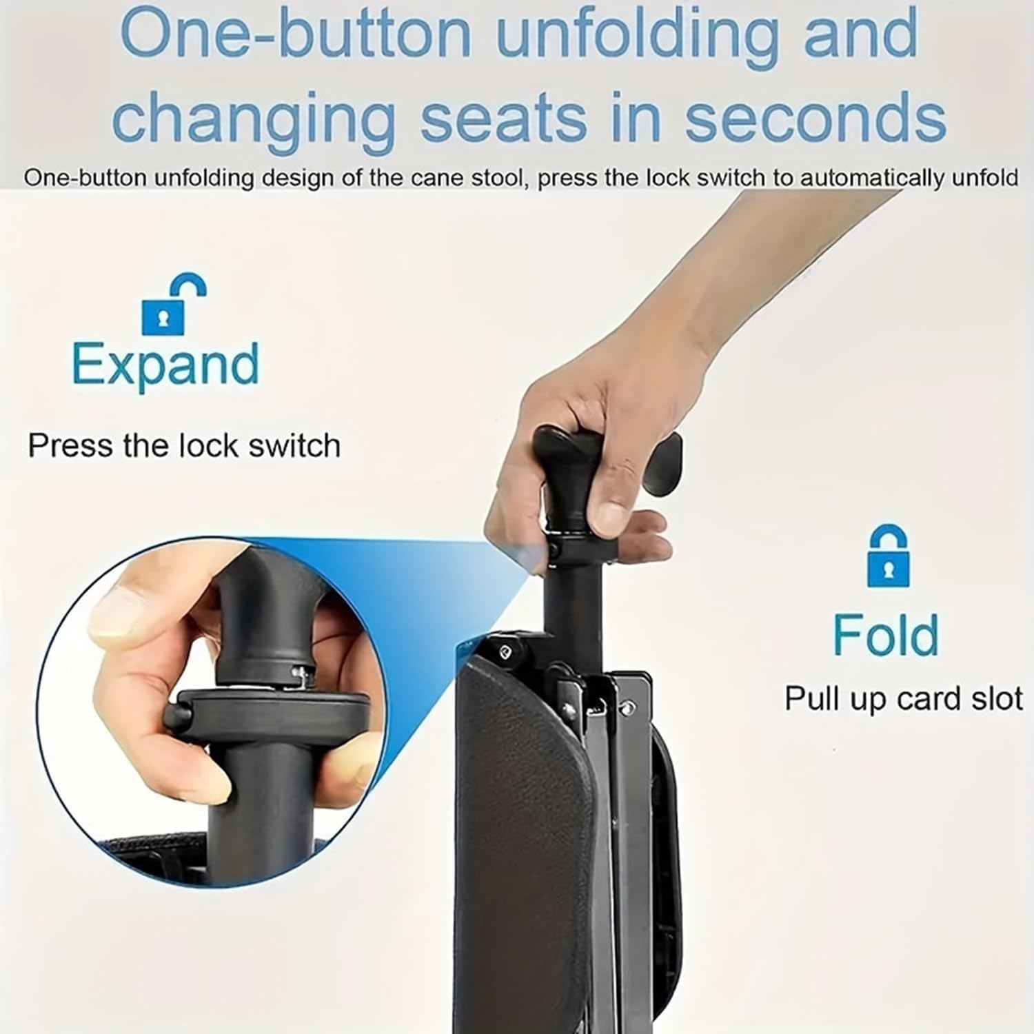 Cane with Seat Folding Walking Stick with Seat, Walking Cane with Chair, Foldable Chair, Crutches Stool for Camping, Hiking, Lightweight, Easy Carry, Anti-Slip (Black) image number 6