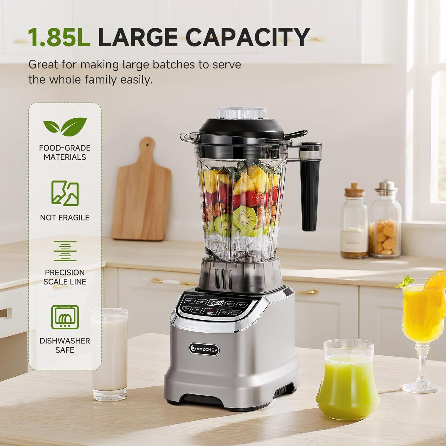 AMZCHEF Jug Blender, MAX 2400W Blender Smoothie Maker with Two Way,1.8L Jug & 600Ml Portable Blender,4 Functions and 3 Speeds, Bpa-Free for Frozen Drinks,Smoothies, Ice Cream, Soup image number 1