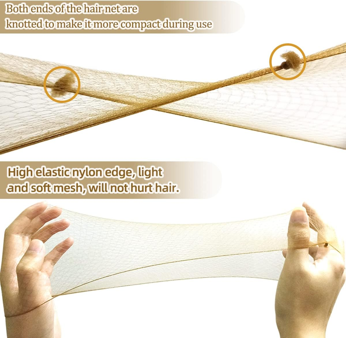 Tenalleys Ballet Hair Bun Cover, 50Pieces 50Cm Nylon Invisible Hairnet Invisible Elastic Edge Mesh, 50Pcs U Shaped Pins Fits Food Service, Ballet Bun,Wig and Women(Light Linen)