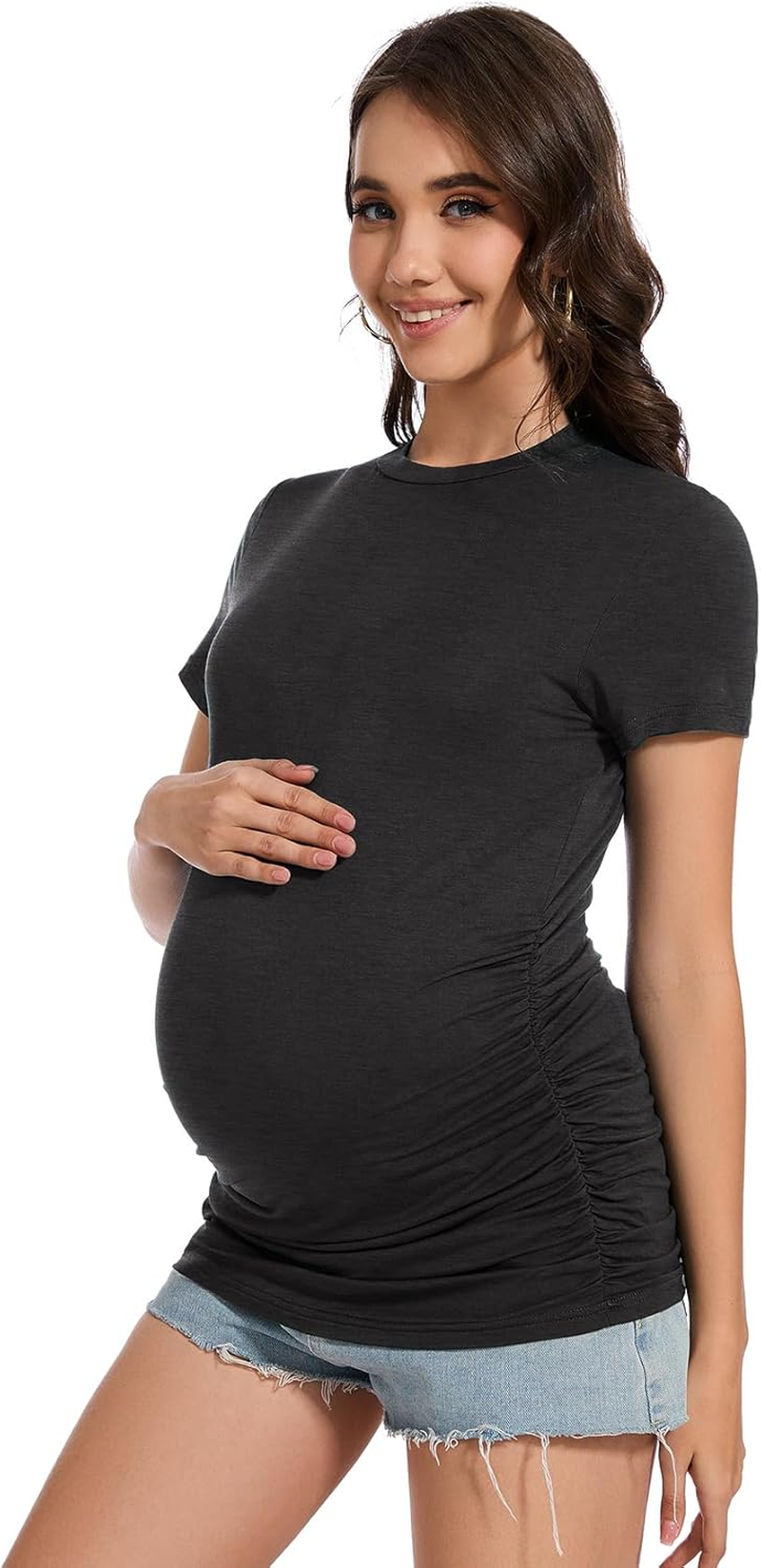 Smallshow Women'S Maternity Clothes Crew Neck Short Sleeve Pregnancy Tops T Shirts