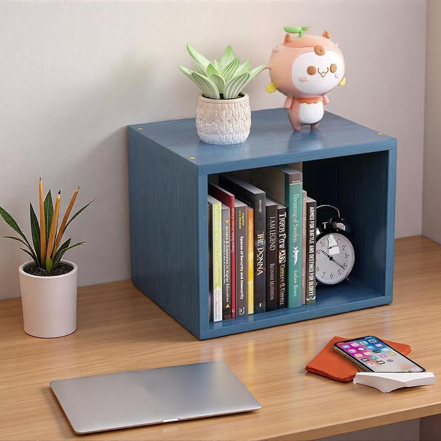 Desktop Storage Cube, Open Bookshelf Display Unit, Black Bookcase AC23-1 (A Black)