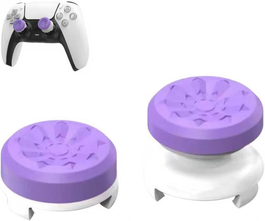 Luzcauwy 2 Pack Precision Thumb Grips for PS5 PS4 Controller, Purple Analog Stick Covers 1 High 1 Mid Rise, anti Slip Rubber Button Caps to Greatly Enhance Aiming Accuracy in FPS Games