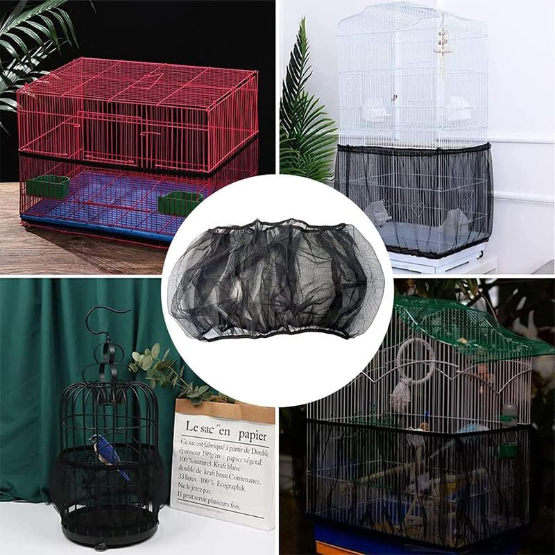 AIMALL Shell Skirt Mesh Cover Pet Bird Cage Guard Nylon Net Seed Catcher S/M/L Black, Stretchable for Various Cage Circumferences