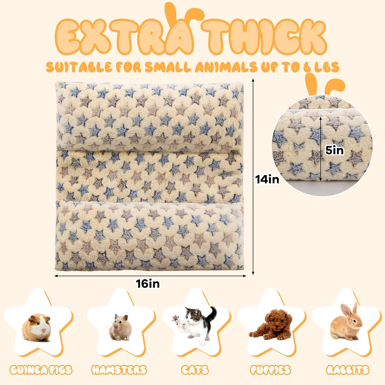 HOMBYS 5" Thickened Bunny Bed, Cuddle Rabbit Bed Soft Plush Cuddle Cushion with Lounger Pillow, Warp Design for Indoor Small Animals, Kitten, Hamster, Guinea Pig, Small Pet Flop Mat, (Yellow)