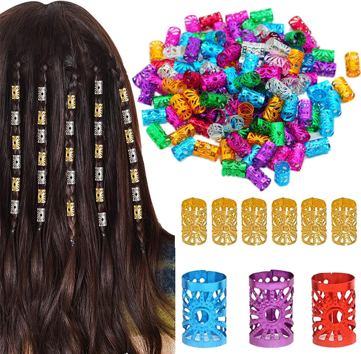 SWYSGS Pack of 50 Aluminium Dread Lock Adjustable Metal Cuffs Dreadlocks Beads Braiding Hair Jewellery, Colour image number 2