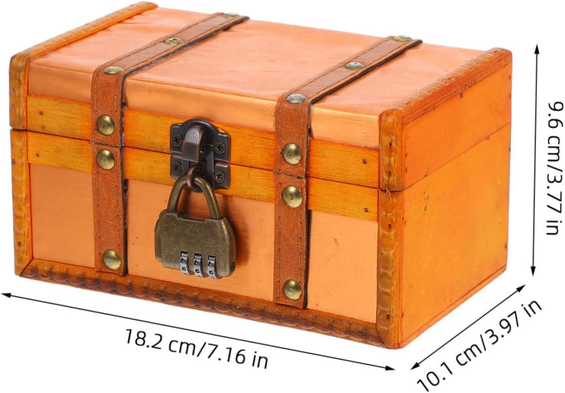 Retro Wooden Storage Box Vintage Treasure Chest for Boys and Girls Lockable Decorative Box Small Trinket Organizer for Desktop image number 4