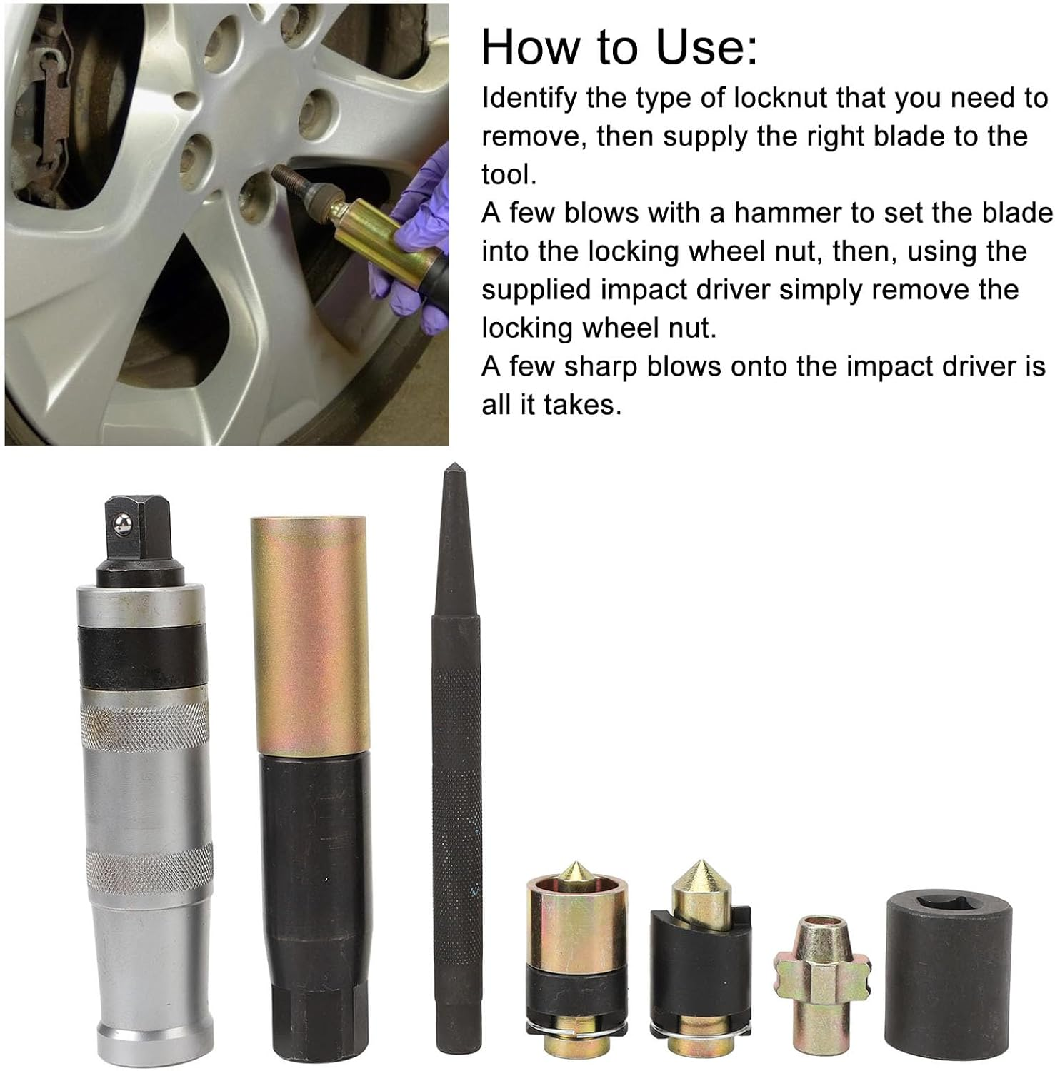 Wheel Lock Removal Kit, 10PCS Universal Steel Wheel Lock Lug Nut Remover Drive Impact Easy Out Bolt Extractor Socket Set with Carrying Case for Spinning Mcguard Type Locking Nuts image number 5