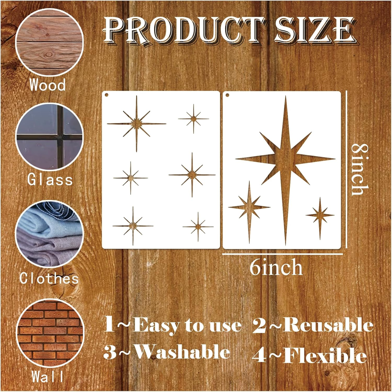 Yanroom Large Star Stencil for Painting, Reusable Paint Stencils, 6 X 8 Inches, 6Pcs, Twinkle Star Wall Drawing Stencils, Craft Canvas Fabric Home Decoration image number 2