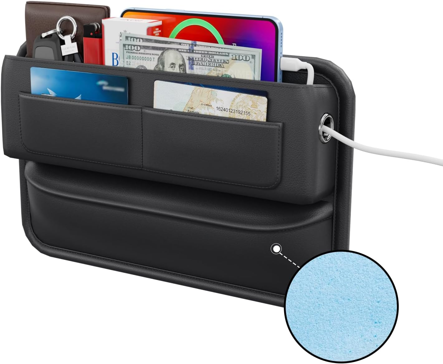 Car Seat Gap Filler Leather Car Box Organizers and Storage Front Seats Interior Automotive Essentials - Car Accessories for Phones, Glasses, Keys, Cards-1 Pack1