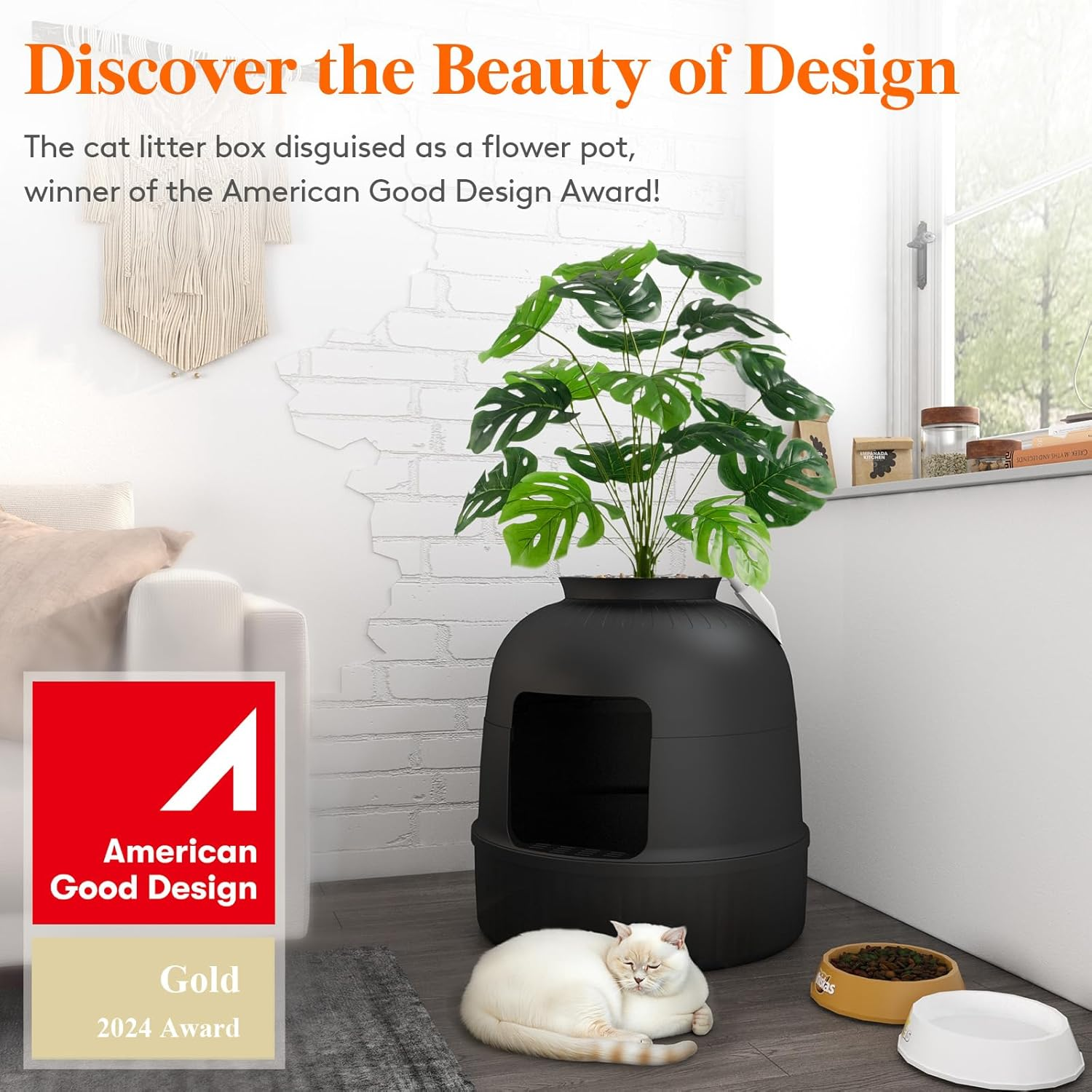 Lifewit Litter Box Cat with Faux Plant & Scoop, Hidden Enclosure Litter Tray with Odor Control & Carbon Filter in Living Room, Bedroom, Corner, Black