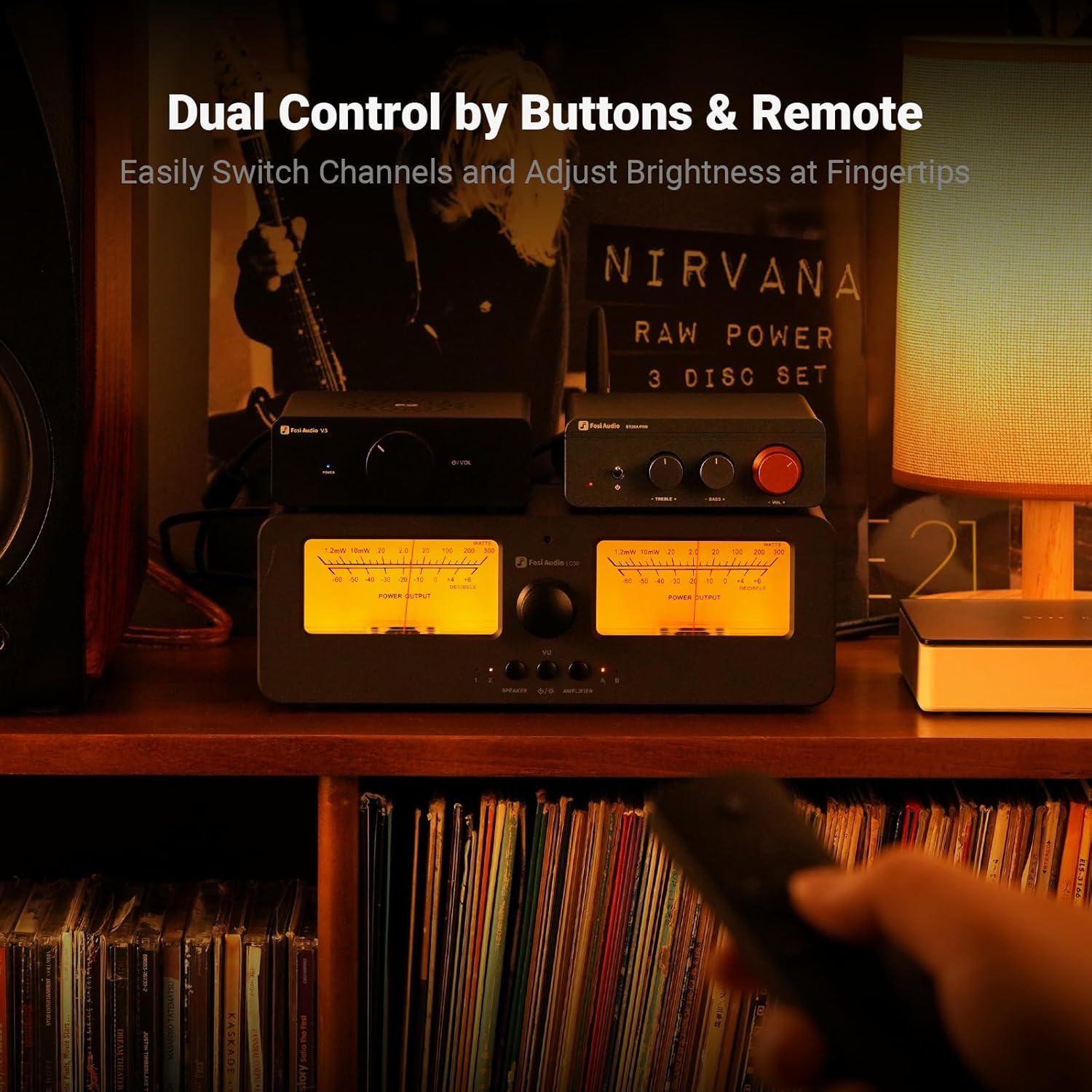 Fosi Audio LC30 VU Meter Amplifier Speaker Selector Box, 2-Way Analog Audio Switcher, for Stereo Hifi Amps and Passive Speakers, Home Audio Component with Remote Control image number 3