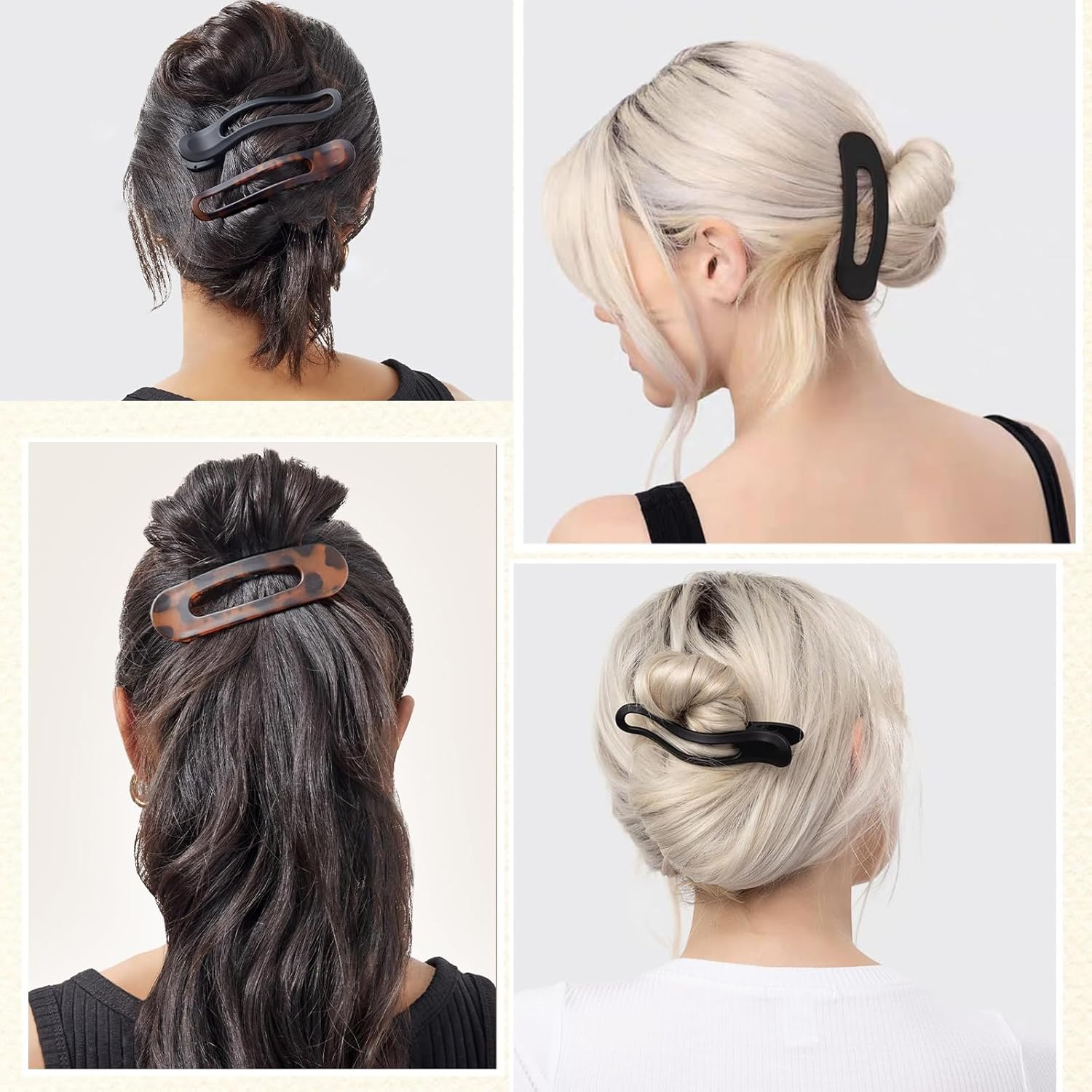 Flat Hair Clip, Set of 4 French Hair Clips in 2 Styles, Strong Hold, Non-Slip Hair Clip, Flat for Women, Thin Hair, Thick Hair for Creating Hairstyles (Black Amber) image number 4