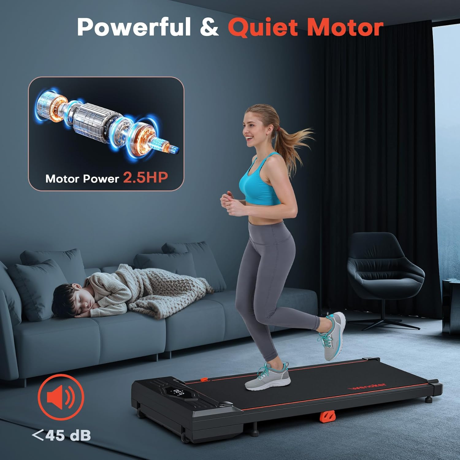 Walking Pad Treadmill, Wenoker under Desk Treadmill, Portable Foldable Walking Pad for Home/Office,Folding Compact Desk Treadmill with Remote Control, Free Installation - Red image number 4