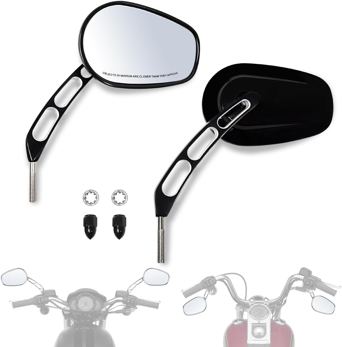 FOVPLUE Handlebar Mount Mirrors,Left & Right Side Rearview Mirrors for 1982-2024 Harley Models,For CVO Dyna Electra Glide Road Glide Road King Softail Street Glide Sportster 1200 883,Chrome